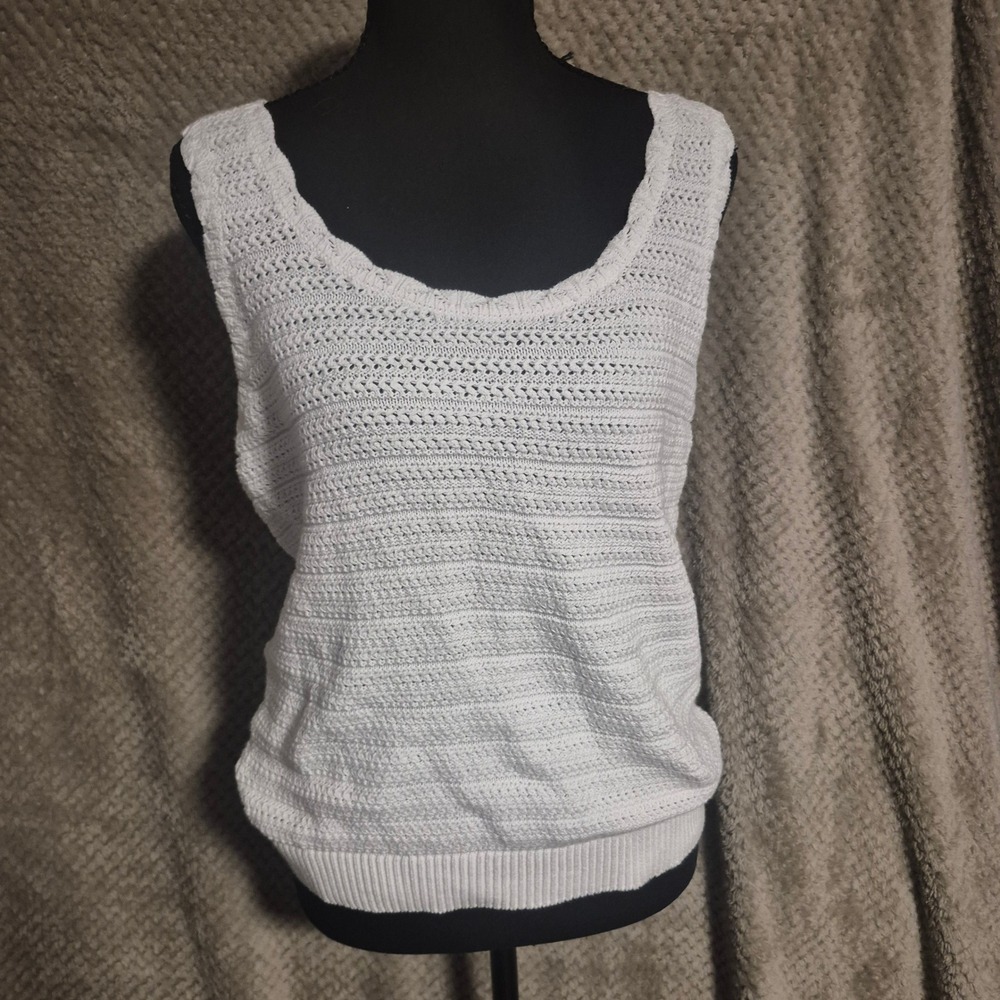 LOFT Petites White Pointelle Knit Cotton Sweater Tank Top SP NWOT